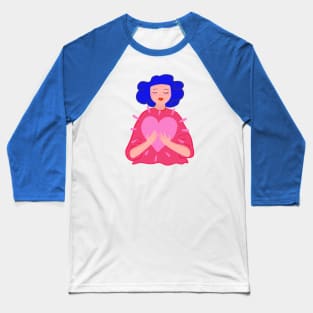 Blue hair girl with big pink heart Baseball T-Shirt